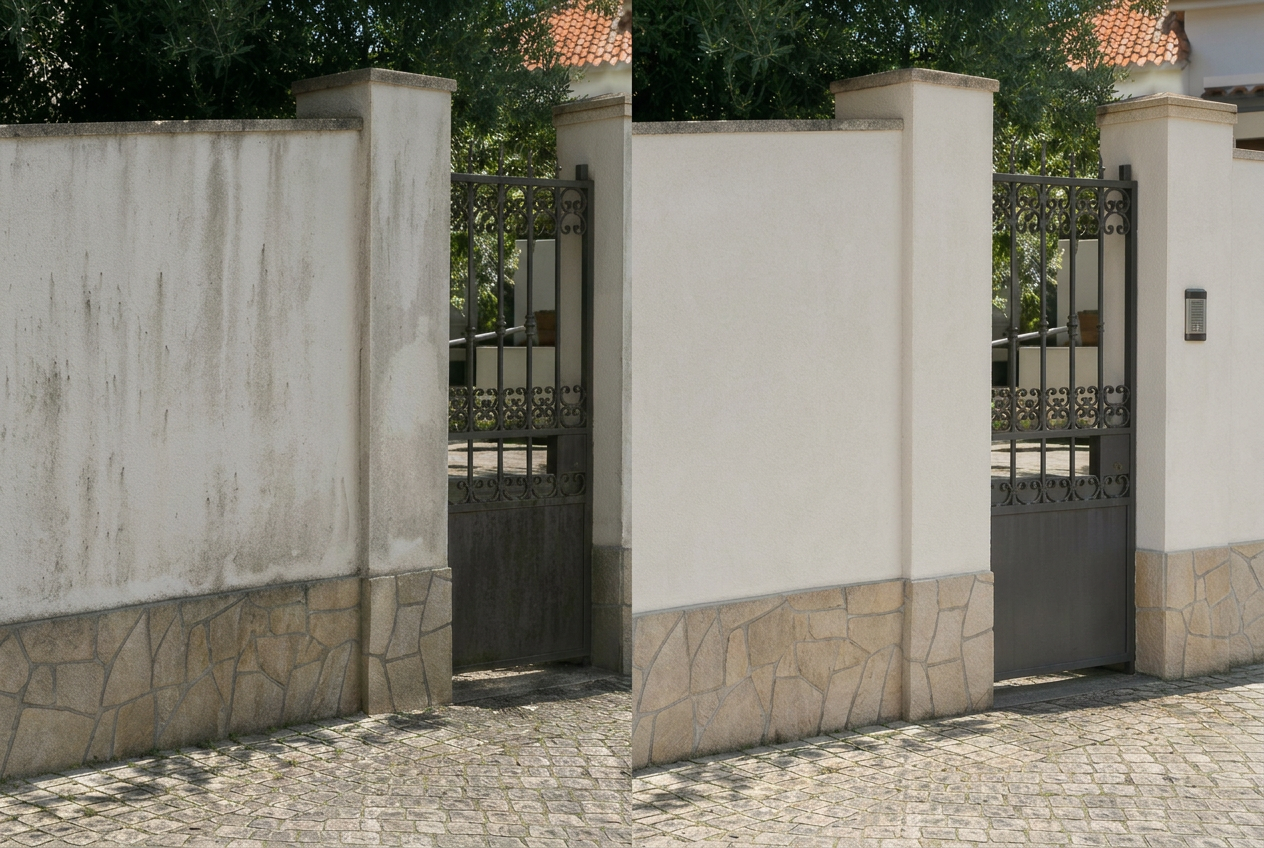 Antes e depois - Muro exterior com portão